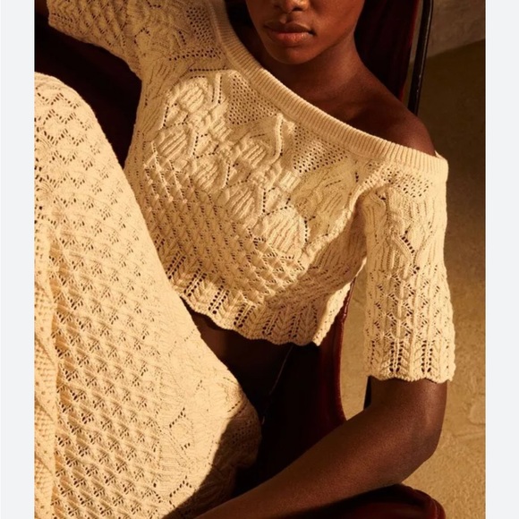 Ba&sh Paris 100% cotton Jensen Cropped knit Sweater in cream NEW - Picture 1 of 10